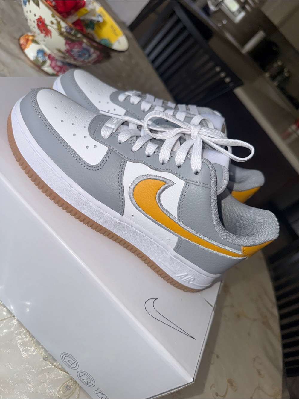 Nike Kids Low-Top Sneakers in Gray, White & Yellow